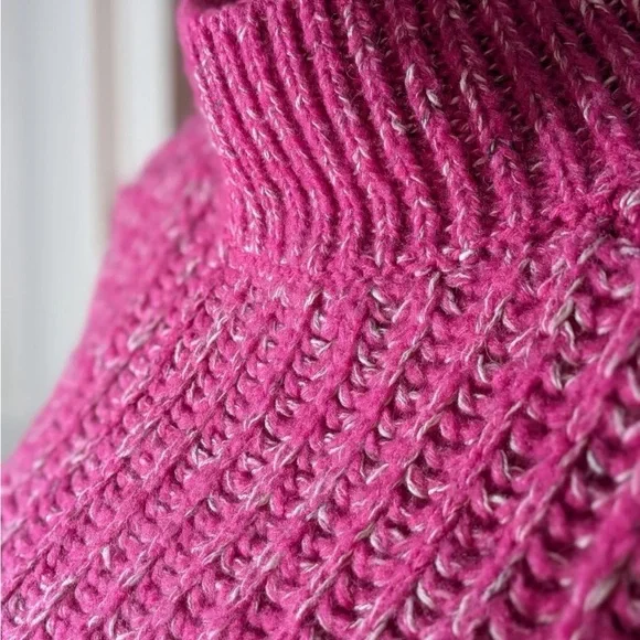 Anthropologie Pilcro Pink Chunky Knit Mock Neck Sweater Side Slits Oversized S - Picture 3 of 7